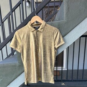 NWT Lauren Ralph Lauren Metallic Gold Polo Shirt Preppy Quiet Luxury Sz Small